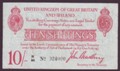 London Coins : A134 : Lot 142 : Treasury 10 shillings Bradbury T13.1 issued 1915 first series N/84 024000 pressed Fine+