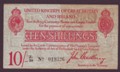London Coins : A134 : Lot 144 : Treasury 10 shillings Bradbury T13.2 issued 1915 last series Z1/39 019326, heavily toned with sm...