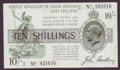 London Coins : A134 : Lot 148 : Treasury 10 shillings Bradbury T17 issued 1918 serial A/8 831616, (No. with dot), small pin ...