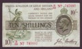 London Coins : A134 : Lot 151 : Treasury 10 shillings Bradbury T19 issued 1918 serial B/52 747097, (No. with dot), pinholes ...