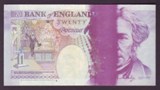London Coins : A134 : Lot 192 : ERROR Twenty Pounds Gill. B358. Error. C72 974704. Large vertical mauve smudge of ink on back middle...
