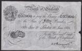 London Coins : A134 : Lot 223 : Fifty pounds Peppiatt white B244 dated 20 June 1934 serial 51/N 07904, light surface dirt, a...