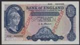 London Coins : A134 : Lot 337 : Five pounds O'Brien B277s  issued 1957 Helmeted Britannia serial A00 000000 printed & perfor...