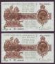 London Coins : A137 : Lot 149 : One pound Warren Fisher T31 (2) issued 1923 a consecutive pair series F1/99 293017 & F1/99 29301...