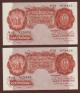 London Coins : A138 : Lot 178 : Ten Shillings Mahon consecutive pair. B210. V08 979425 and V08 979426. Last series. Exceptionally ra...