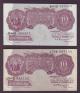 London Coins : A138 : Lot 211 : Ten Shillings Peppiatt. B251. Two notes. B69D and J57B prefixes. Both Near EF.