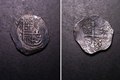 London Coins : A139 : Lot 1239 : Mexico 4 Reales Cob 1622-1632 VG cased with certificate showing part of the Lucayan Pirate Treasure ...