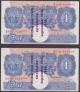 London Coins : A140 : Lot 172 : One Pound Peppiatt overprint pair. B249A. C61D 934203 and C61D 934204 consecutive numbered pair. The...