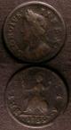 London Coins : A140 : Lot 1819 : Farthings (2) 1739 the first with the olive branch pointing to the base of the first N in BRITANNIA ...