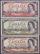 London Coins : A140 : Lot 440 : Canada 1954 issues (3) $50 Coyne and Towers P71a about EF and $20 Beetie and Coyne VF or bet...