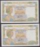 London Coins : A140 : Lot 514 : France 500 francs dated 1942, a consecutive numbered pair series X.6964 401 & X.6964 402,...