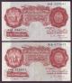 London Coins : A141 : Lot 121 : Ten shillings O'Brien B272 (2) issued 1955 replacement series 66A 675837 good Fine and 44A 22304...