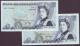 London Coins : A141 : Lot 165 : Five pounds Page B332 issued 1971 (2) a consecutive numbered pair series E22 214431 & E22 214432...