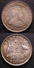 London Coins : A143 : Lot 821 : Australia (2) Sixpence 1910 KM#19 UNC with an attractive colourful tone, Threepence 1910 KM#18 UNC a...