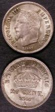 London Coins : A143 : Lot 913 : France 20 Centimes (2) 1850A KM#758.1 Toned UNC with minor cabinet fraction and a contact mark on th...