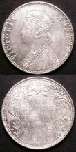 London Coins : A143 : Lot 974 : India Rupees (2) 1840 WW Raised, 28 Berries, Large Diamonds KM#458.2 UNC and lustrous, 1901 Calcutta...