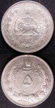 London Coins : A143 : Lot 975 : Iran (2) 5 Rials SH 1310 (1931) KM#1131GVF/NEF, and 5000 Dinars AH1320 (1902) KM#976 EF
