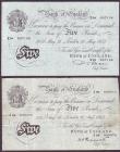 London Coins : A144 : Lot 106 : Bank of England white &pound;5 (4) Peppiatt B255 series J99 dated 1945, Fine with clipped right edge...