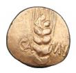 London Coins : A144 : Lot 1077 : Stater Au. Cunobelin. 'Wild type'. C, 10-20 AD. Obv; Corn ear dividing CA MV. Rev; Horse r...