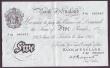 London Coins : A144 : Lot 128 : Five pounds Peppiatt white B255 dated 11th June 1945 series J42 085667, thick paper, small rust mark...