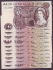 London Coins : A144 : Lot 134 : Ten pounds Fforde B316 (10) issued 1967, a consecutive numbered run series A43 430362 to A43 430371,...