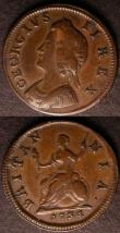 London Coins : A144 : Lot 1468 : Farthing 1734 No Stops on Obverse Peck 842, struck from the same dies as the Cooke collection exampl...