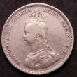 London Coins : A144 : Lot 1952 : Shilling 1889 Small Jubilee Head Davies 985 dies 1D U of QUI further from shield, with close 89 in d...