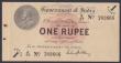 London Coins : A144 : Lot 256 : India 1 rupee dated 1917 series X/17 783666 with Gubbay signature, Pick1g, this series commonly used...
