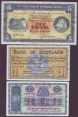 London Coins : A144 : Lot 301 : Scotland (3) Bank of Scotland £1 dated 1957 Pick110c GEF, British Linen Bank £1 dated 19...