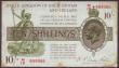 London Coins : A144 : Lot 92 : Ten shillings Warren Fisher T30 issued 1922 series M/18 999006, pinholes & edge stains, good Fin...