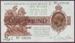London Coins : A144 : Lot 94 : One pound Warren Fisher T31 issued 1923 series J1/70 538794, about EF