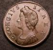 London Coins : A145 : Lot 1458 : Farthing 1734 No Stops on Obverse Peck 862 UNC Toned with some signs of die rust, a very rare variet...