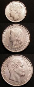 London Coins : A145 : Lot 695 : Netherlands (2) 25 Cents 1897 KM#115 GEF, 10 Cents 1903 KM#135 UNC, Denmark 16 Skilling Rigsmont 185...