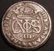 London Coins : A145 : Lot 734 : Spain 2 Reales 1710 Charles III (The Pretender) Barcelona Mint, Reverse: CAROLVS monogram Bold Fine 