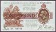 London Coins : A146 : Lot 12 : One pound Bradbury T16 issued 1917 first series A/31 046081, cleaned & pressed, Pick351, about V...
