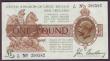 London Coins : A146 : Lot 13 : One pound Bradbury T16 issued 1917 series C/23 390582, pressed GVF to EF, looks better 
