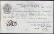 London Coins : A146 : Lot 136 : Five pounds Peppiatt white B255 thick paper dated 9th March 1945 series H62 006424, light stains, Fi...