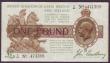 London Coins : A146 : Lot 14 : One pound Bradbury T16 issued 1917 series C/46 471399, pinholes & pressed good Fine