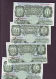 London Coins : A146 : Lot 142 : One pound Peppiatt B260 (4) issued 1948, series T31A, T60A & T65A (2), VF to GVF