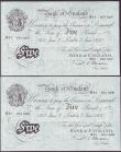 London Coins : A146 : Lot 156 : Five pounds Beale white B270 (2) a consecutively numbered pair dated 7th June 1950 series R71 051327...