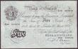 London Coins : A146 : Lot 166 : Five pounds Beale white B270 dated 27th March 1952 series X39 062632, inked numbers & bank stamp...