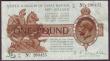 London Coins : A146 : Lot 17 : One pound Warren Fisher T24 issued 1919 series X/21 200425, Pick357, a light stain, VF