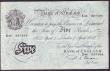 London Coins : A146 : Lot 174 : Five pounds Beale white B270 dated 4th April 1952 series X46 027568, inked stamps on reverse, Fine