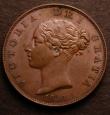 London Coins : A146 : Lot 2553 : Halfpenny 1851 Reverse B with dots on the shield, also the 8 appears to be struck over a lower 8, Pe...