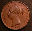 London Coins : A146 : Lot 2555 : Halfpenny 1853 3 over 2 Peck 1538 A/UNC with traces of lustre and a couple of small tone spots on th...