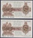 London Coins : A146 : Lot 26 : One pound Warren Fisher T31 (2) issued 1923 a consecutively numbered pair series G1/28 807484 & ...