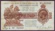 London Coins : A146 : Lot 36 : One pound Warren Fisher T35 issued 1927 series T1/68 913949, (No. with square dot or dash), Northern...
