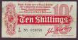 London Coins : A146 : Lot 37 : Ten shillings Bradbury T8 issued 1914 series T/30 026976, the watermark shows a large letter B in th...