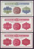 London Coins : A146 : Lot 54 : Thomas de la Rue engraving colour trials c.1920s (3) two are in shades of red and the other is multi...