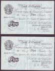 London Coins : A147 : Lot 101 : Five pounds O'Brien white B276 (2) a consecutively numbered pair dated 27th September 1955 seri...